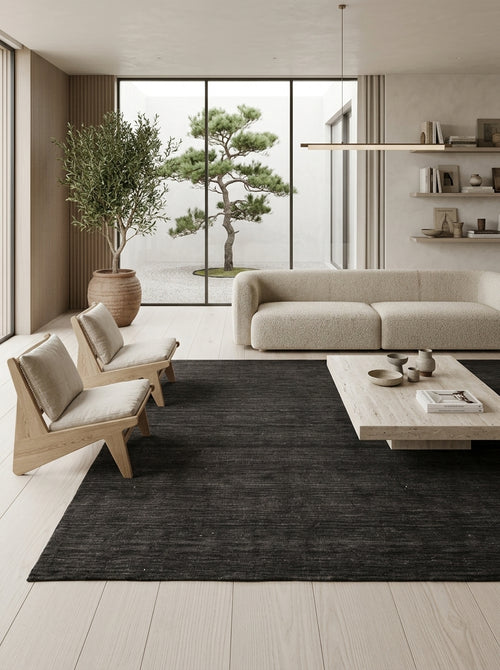 Noir Ash Handloom Wool Rug – Charcoal Black Textured Rug