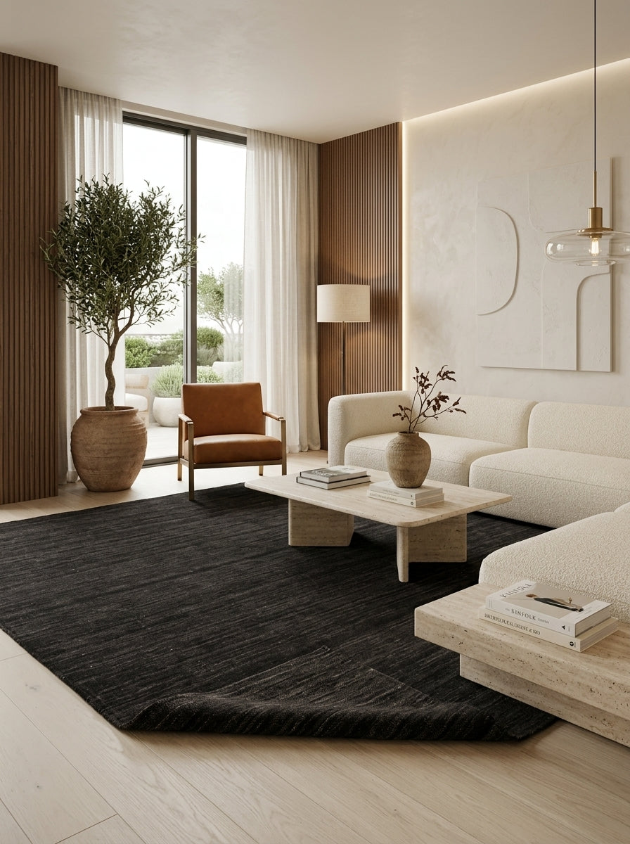 Noir Ash Handloom Wool Rug – Charcoal Black Textured Rug