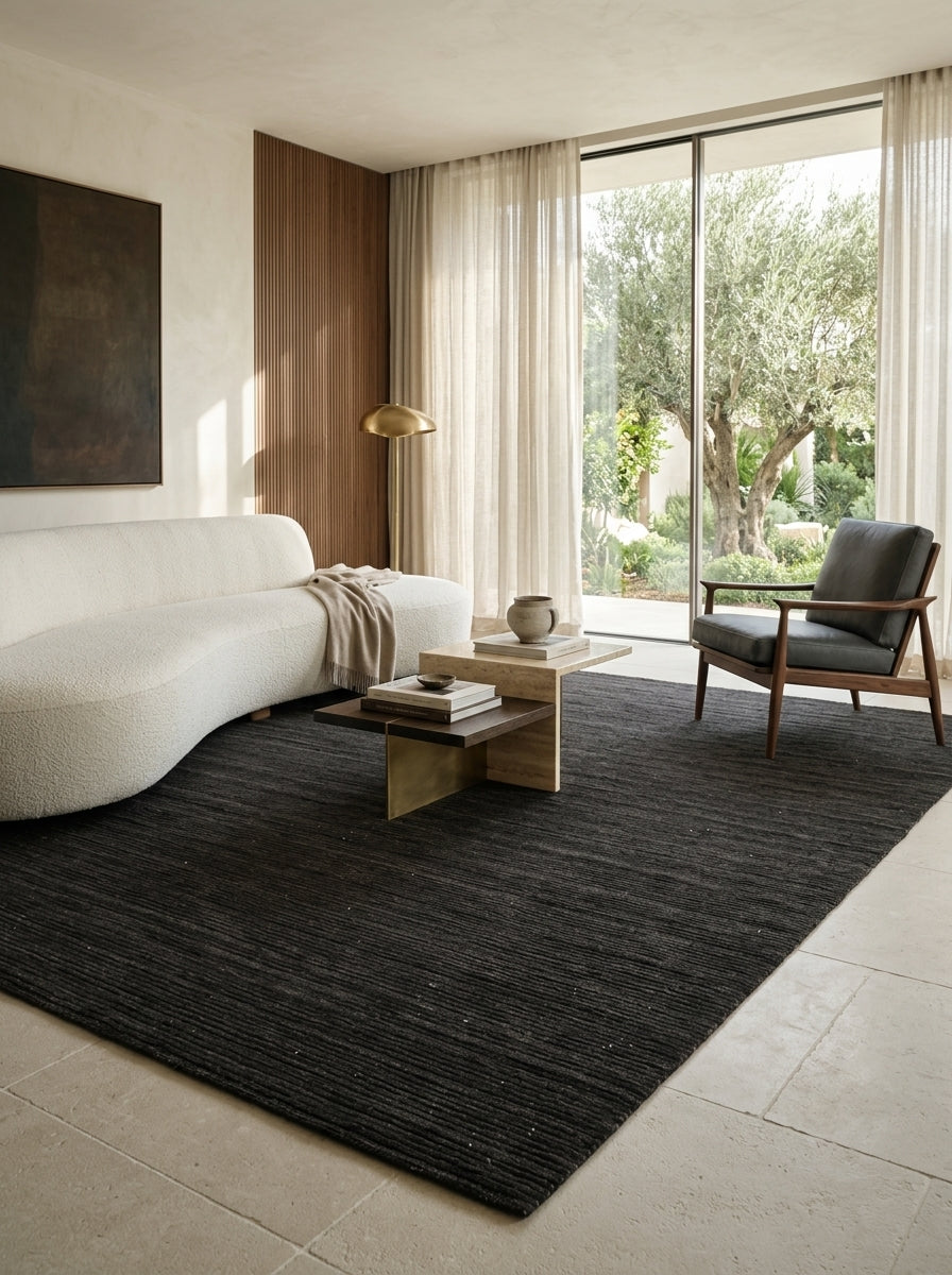 Noir Ash Handloom Wool Rug – Charcoal Black Textured Rug