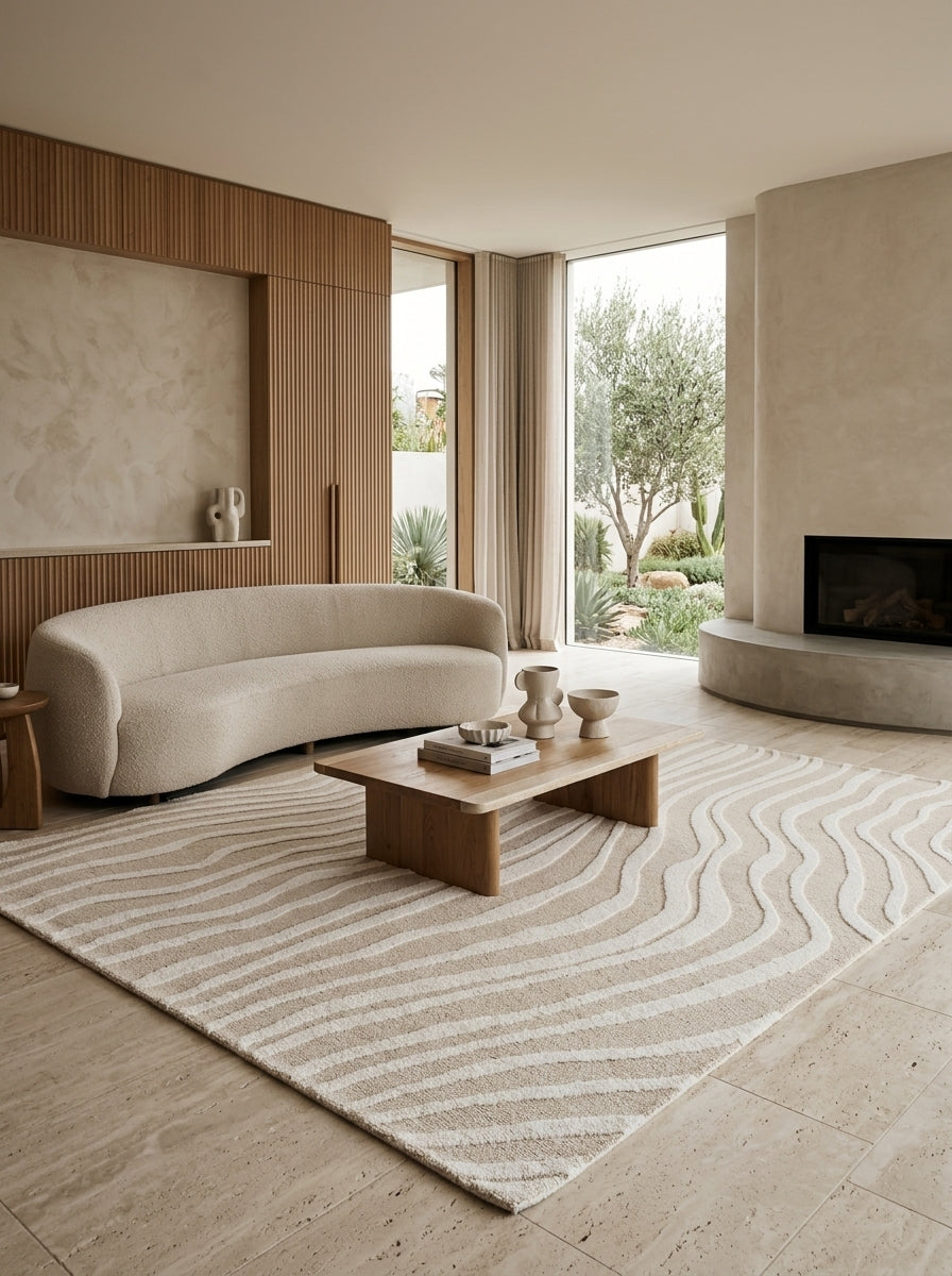Aveline Flow Hand-Tufted Rug | Ivory & Sand Beige Organic Wave Design