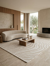 Aveline Flow Hand-Tufted Rug | Ivory & Sand Beige Organic Wave Design