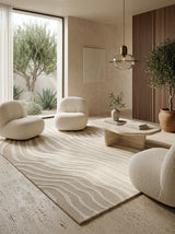 Aveline Flow Hand-Tufted Rug | Ivory & Sand Beige Organic Wave Design